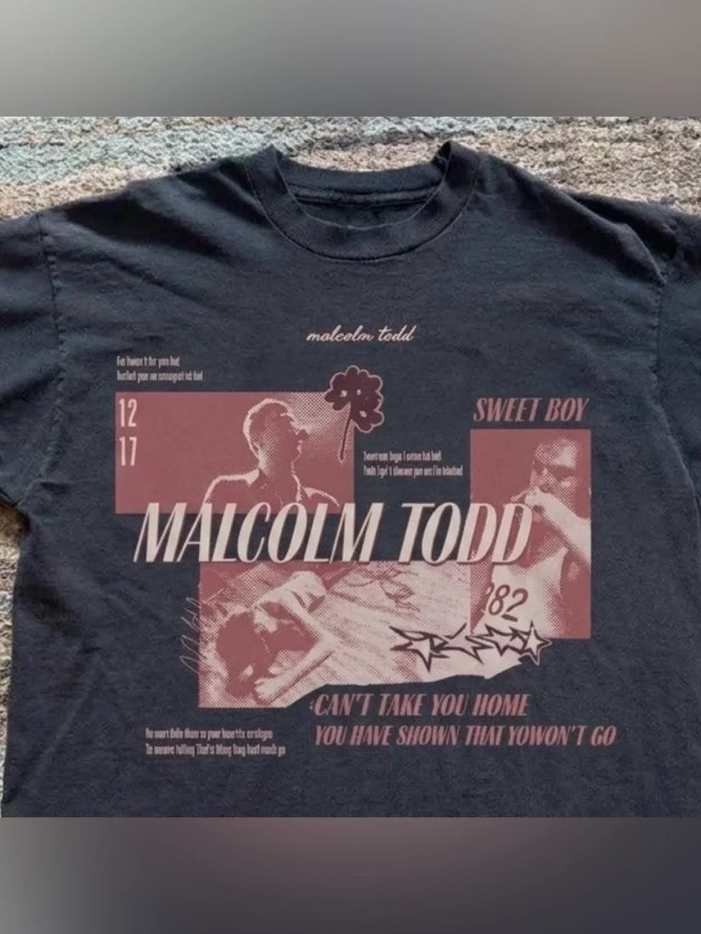 Malcolm Todd Black Short Sleeve Graphic Tee with Dusty Rose